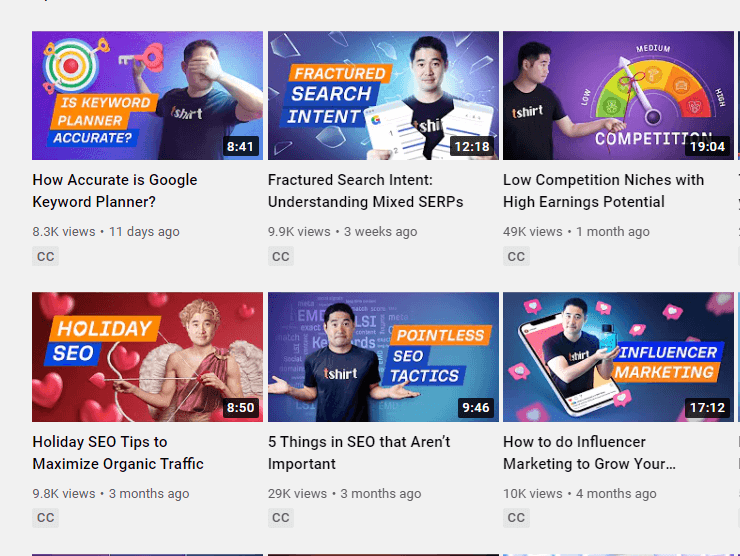 Thumbnails of Ahrefs YT channel